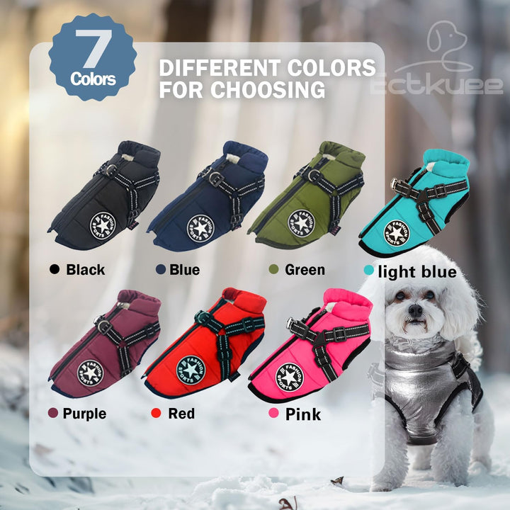 Hundejacke Winterweste Mit Geschirr - Wasserdichter Hundemantel für Kleine Hunde, Maschinenwaschbar,
