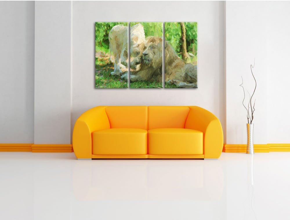 Pixxprint verliebtes Löwenpaar Kunst Pinsel Effekt 3-Teiler Leinwandbild 120x80 Bild auf Leinwand