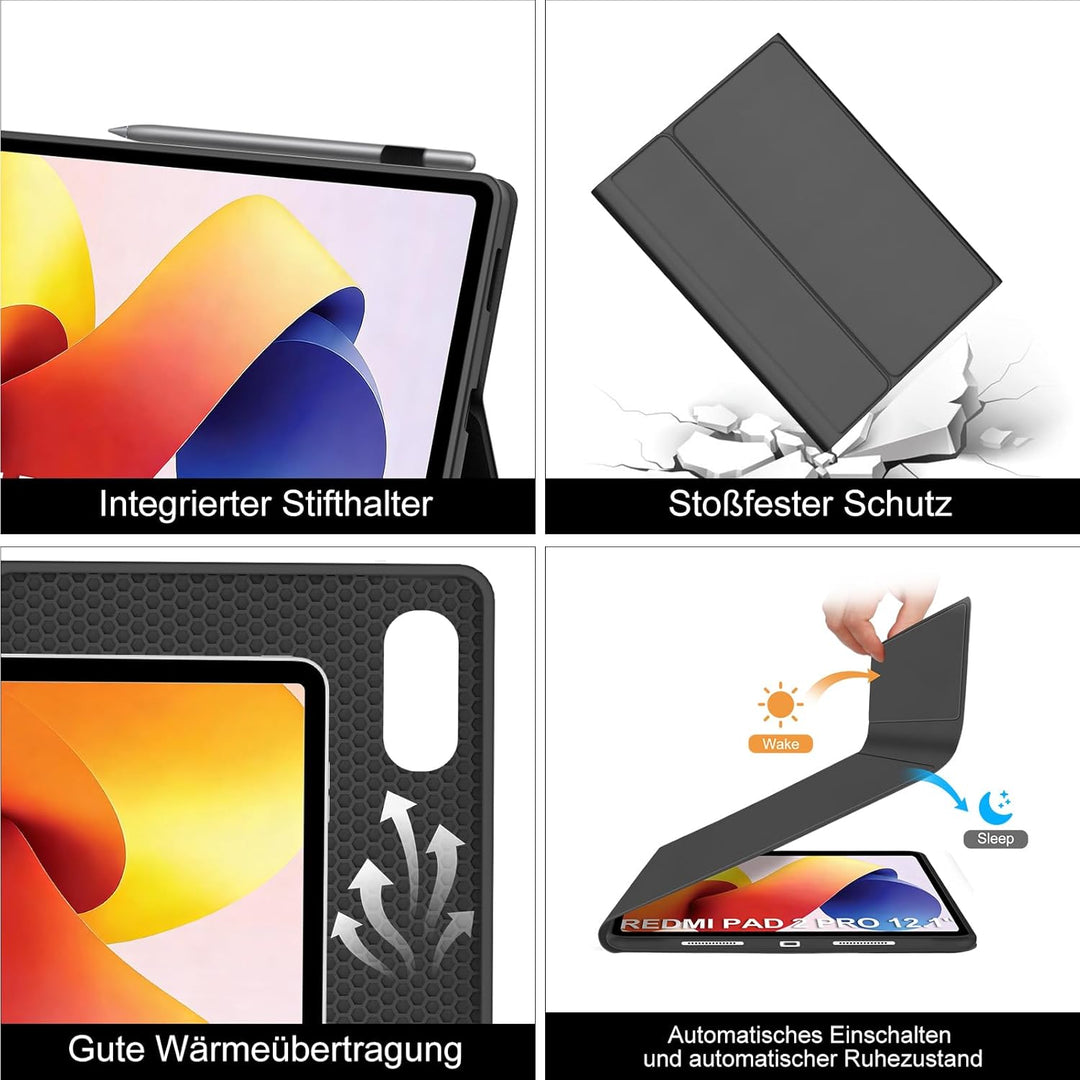 WINCHKING Hülle Mit Tastatur Für Xiaomi Redmi Pad 2 Pro 12.1 Zoll/Redmi Pad Pro 12.1” 2024, Hülle Ta