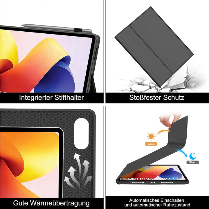 WINCHKING Hülle Mit Tastatur Für Xiaomi Redmi Pad 2 Pro 12.1 Zoll/Redmi Pad Pro 12.1” 2024, Hülle Ta