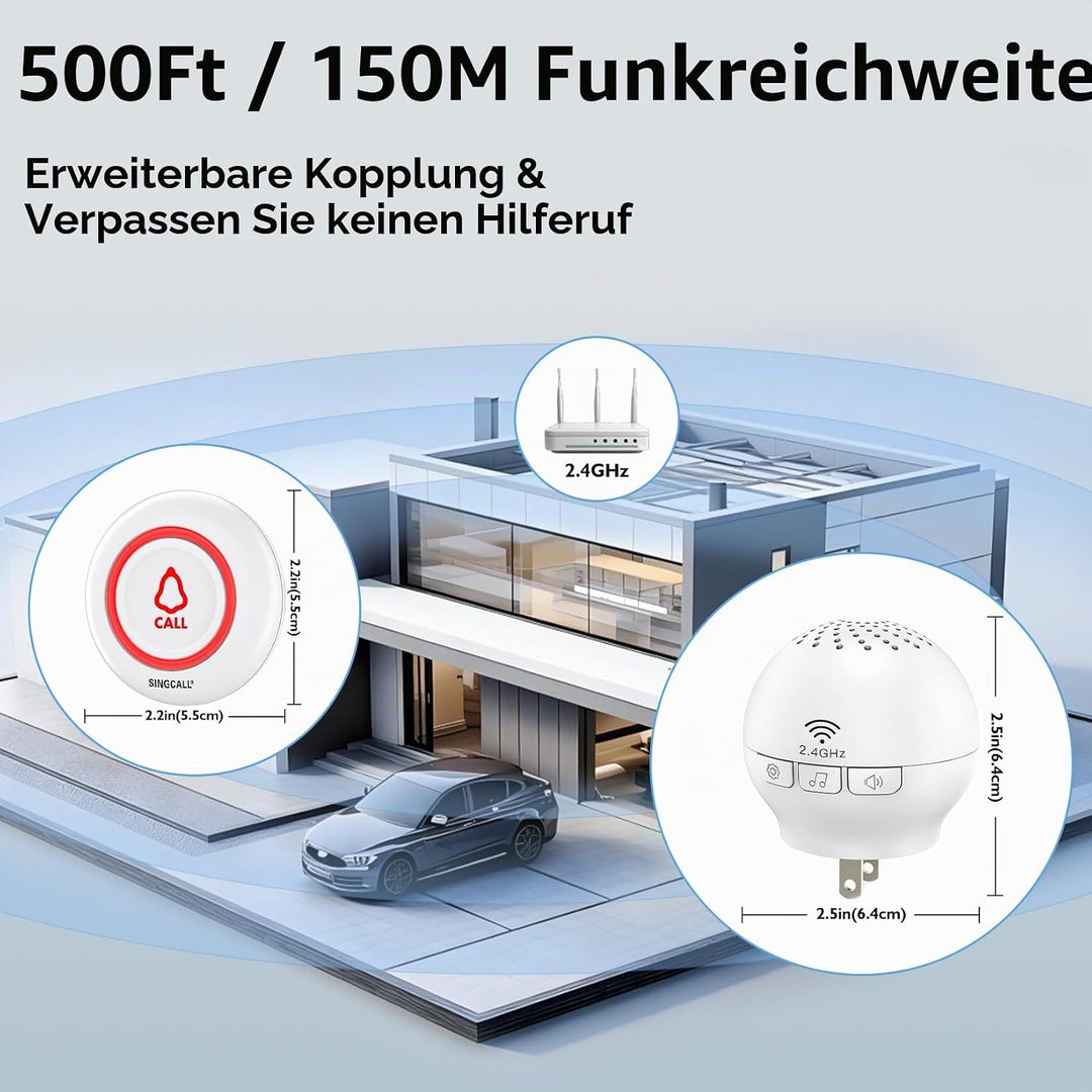SINGCALL Tuya WiFi Drahtloses Rufsystem(Ausrüstungs-Upgrade),alarmsystem für ältere Menschen/Patient