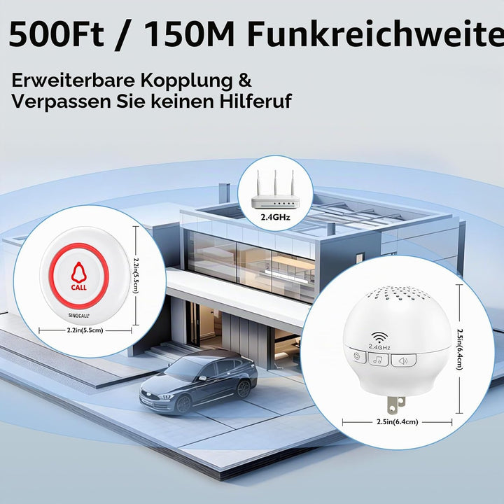 SINGCALL Tuya WiFi Drahtloses Rufsystem(Ausrüstungs-Upgrade),alarmsystem für ältere Menschen/Patient