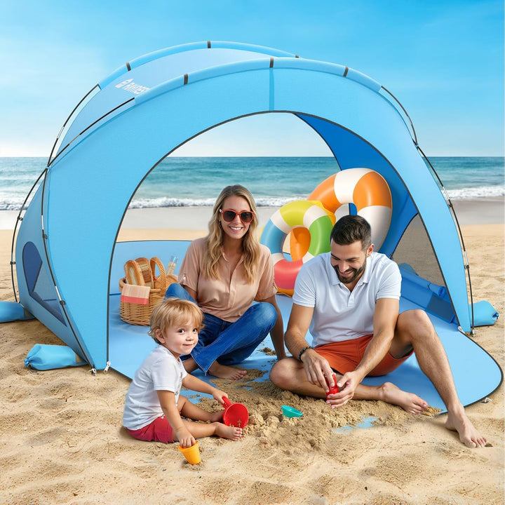 Raynesys Strandzelt Sonnenschutz für 1-3 Personen, Tragbare Strandzelte mit 2 Reissverschlusstüren,