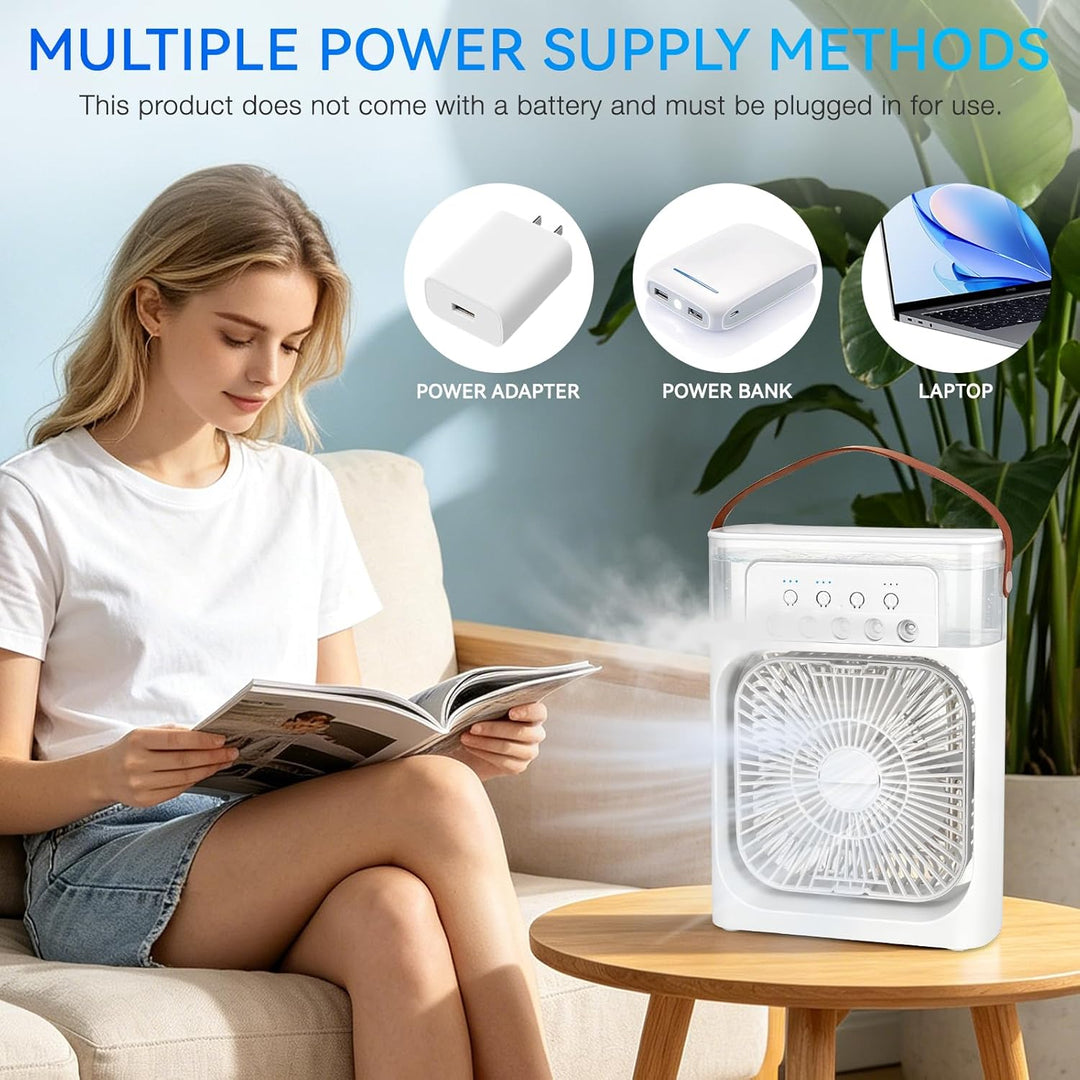 Mobile Klimageräte, 600ml Mini Klimaanlage Tragbar, 7 LED Luftkühler Klein 3 Geschwindigkeiten & 3 N
