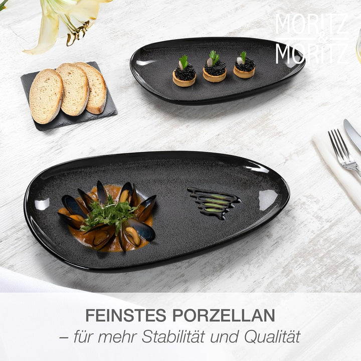 Moritz & Moritz VIDA Servierteller Set Anthrazit - 2x Grosse Teller aus hochwertigem Porzellan, Mode