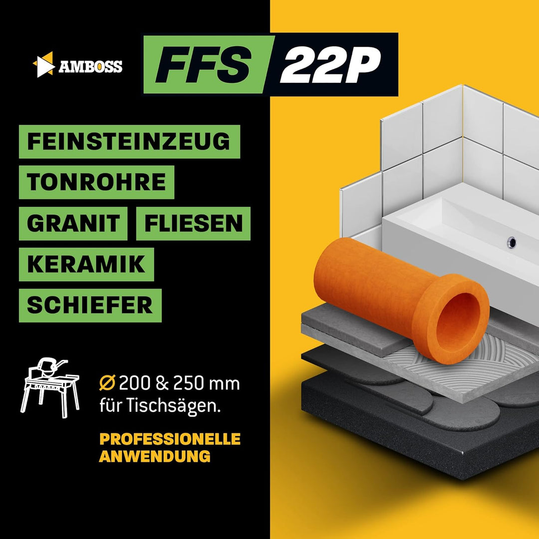 Amboss FFS 22 - Diamant-Trennscheibe Ø 250 mm x 25,4 mm - Hartes Feinsteinzeug (bis 1,2 cm) / harte