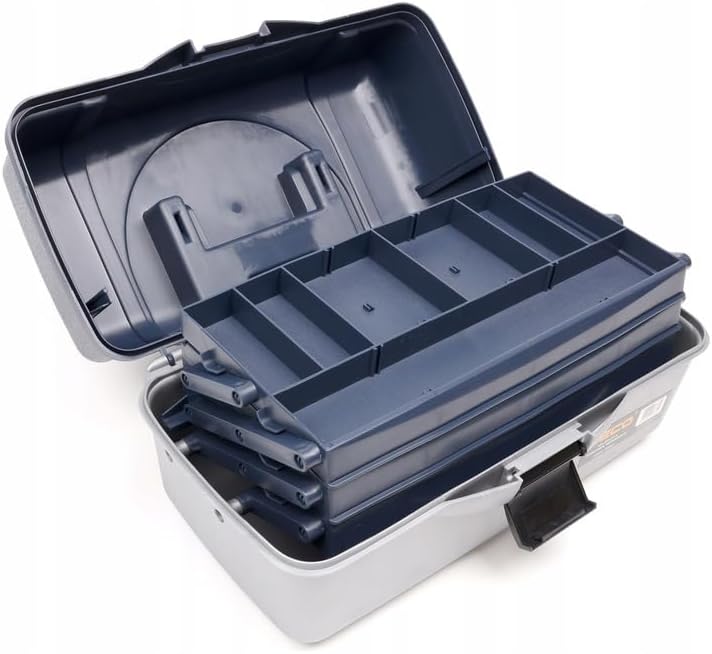 NECO Angelbox Blau mit 3 Schubladen – Grosse Tackle Box 40x22x21 cm | Angelkoffer mit Fächern für Kö