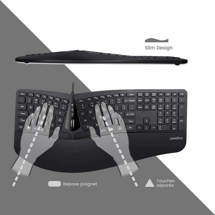Perixx Periduo-505, ergonomisch, Tastatur und Maus, kabelgebunden, USB, für Windows – Vertikale Maus