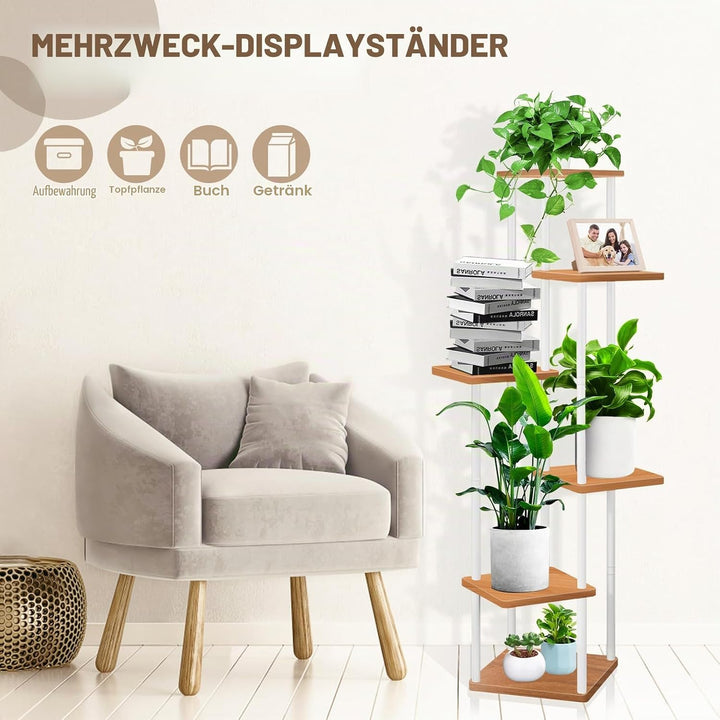 YOCOMEY 6-Tier Hölzern Blumenregal Pflanzenregal, Mehrstöckig Blumenständer Pflanzenständer Blumenba
