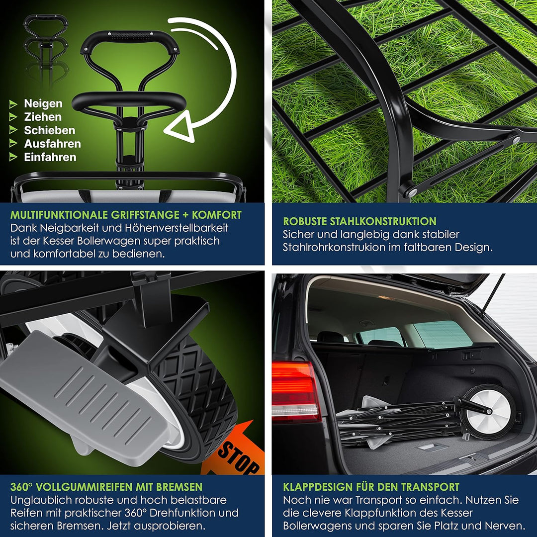 KESSER® Bollerwagen faltbar Handwagen Transportkarre max. 150kg Tragkraft &amp; 360° PVC-Reifen Gerätewa