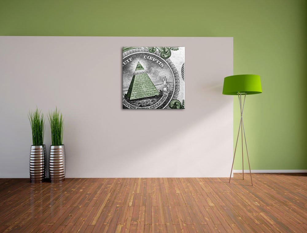 Pixxprint Illuminaten-Pyramide Dollar schwarz/weiss, Format: 70x70 auf Leinwand, 70x70