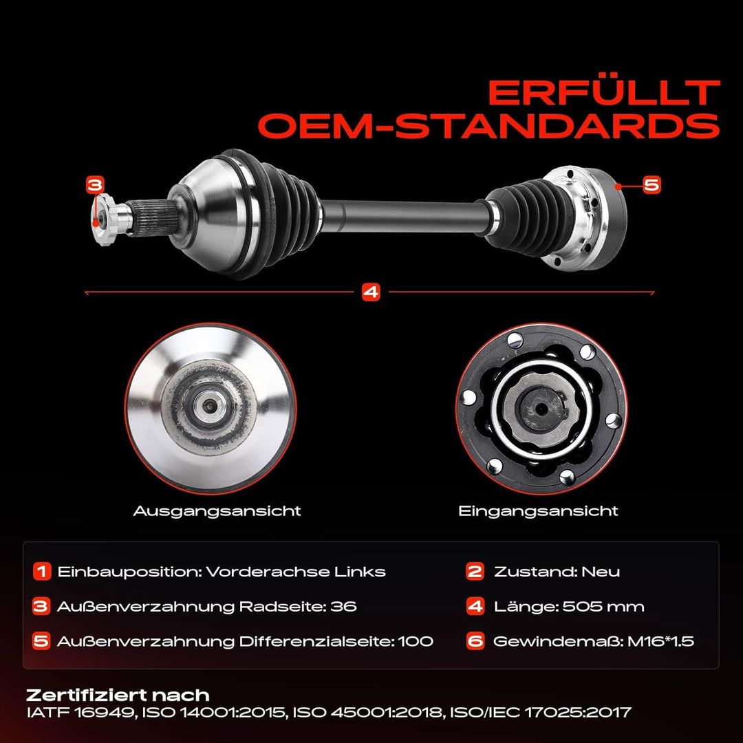 Frankberg Antriebswelle Vorne Links Kompatibel mit Cordoba 6L2 2002-2009 Ibiza III 6L1 2002-2009 Fab