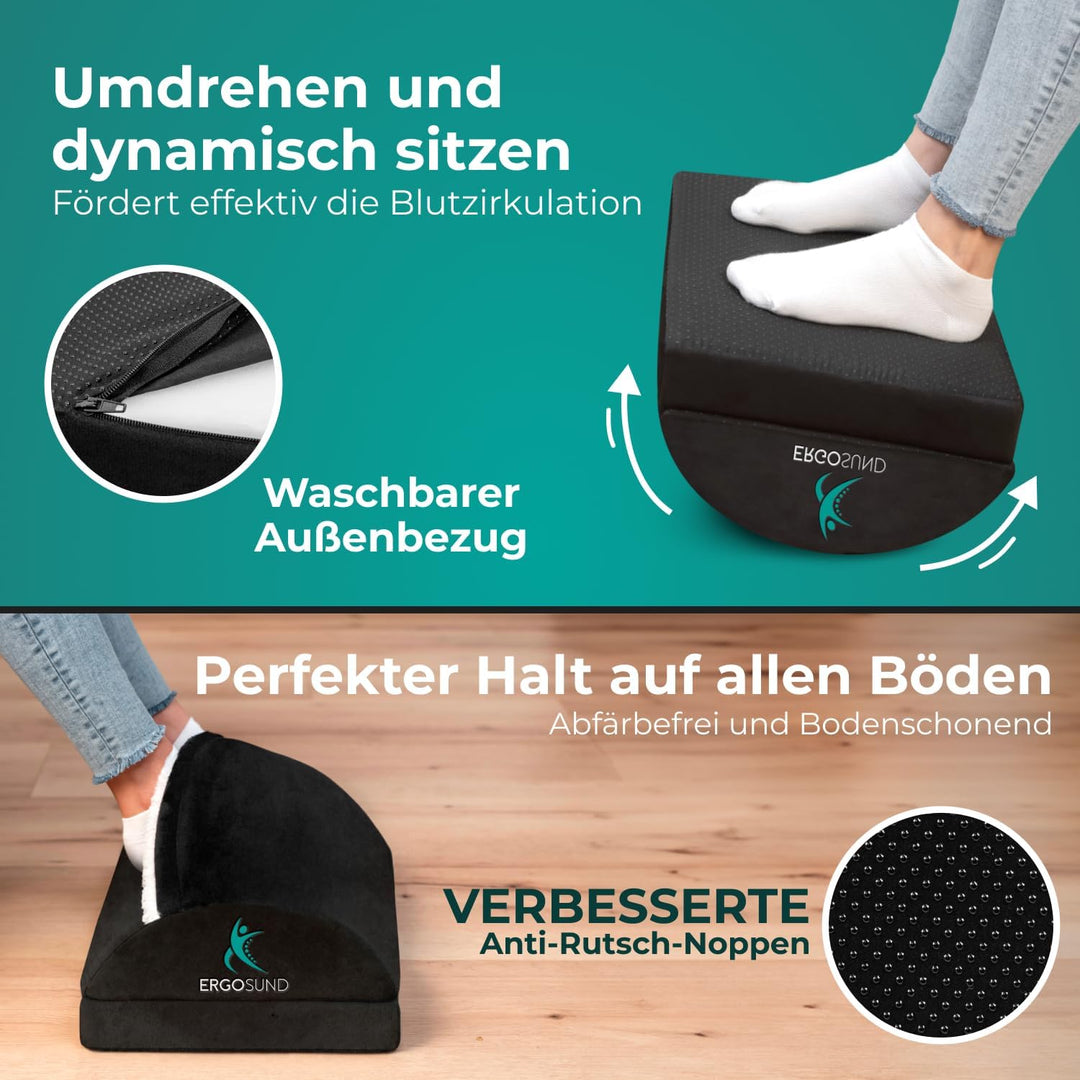 ERGOSUND Fussstütze Schreibtisch [mit verbesserter Flausch-Fusstasche] Höhenverstellbare Fussbank [r