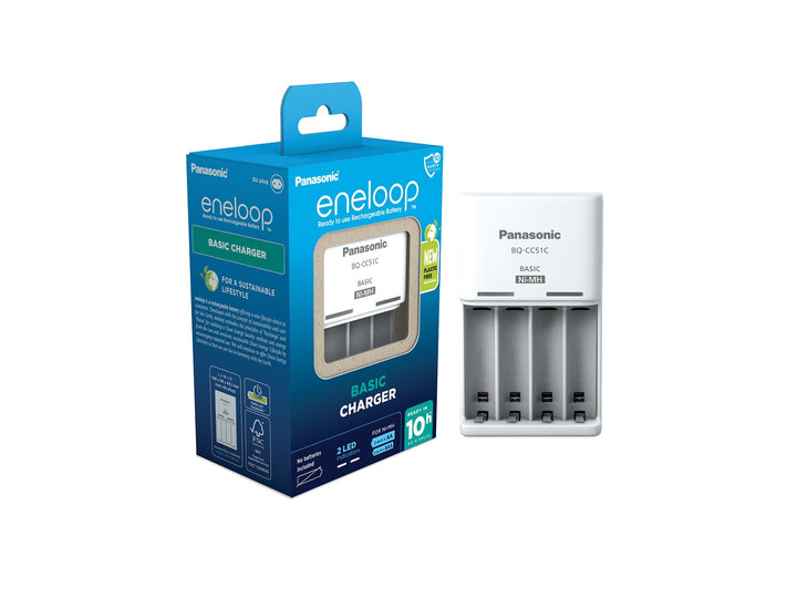eneloop Basic Ladegerät, für 2-4 AA/AAA NI-MH Akkus, 10 Stunden Ladezeit, 6 Sicherheitsfunktionen La