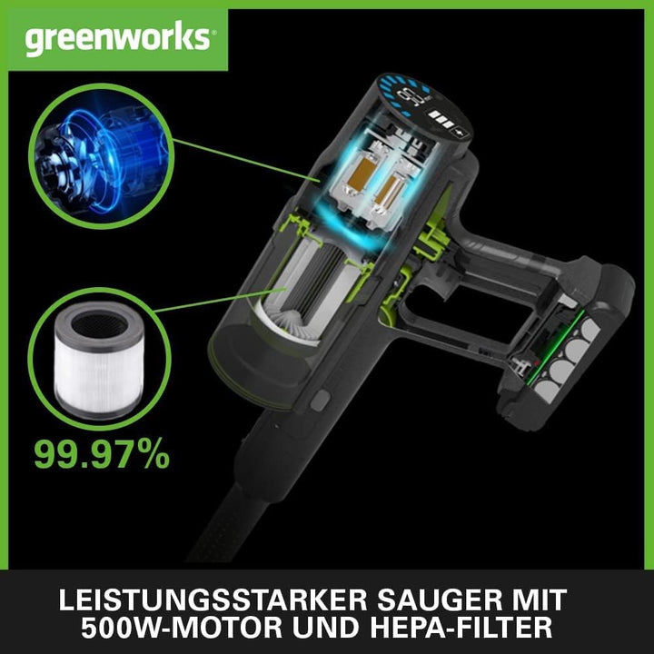 Greenworks GD24SVK4D Deluxe Kabelloser Staubsauger, hohe Saugleistung, 45 Minuten Laufzeit, Hepa-Fil