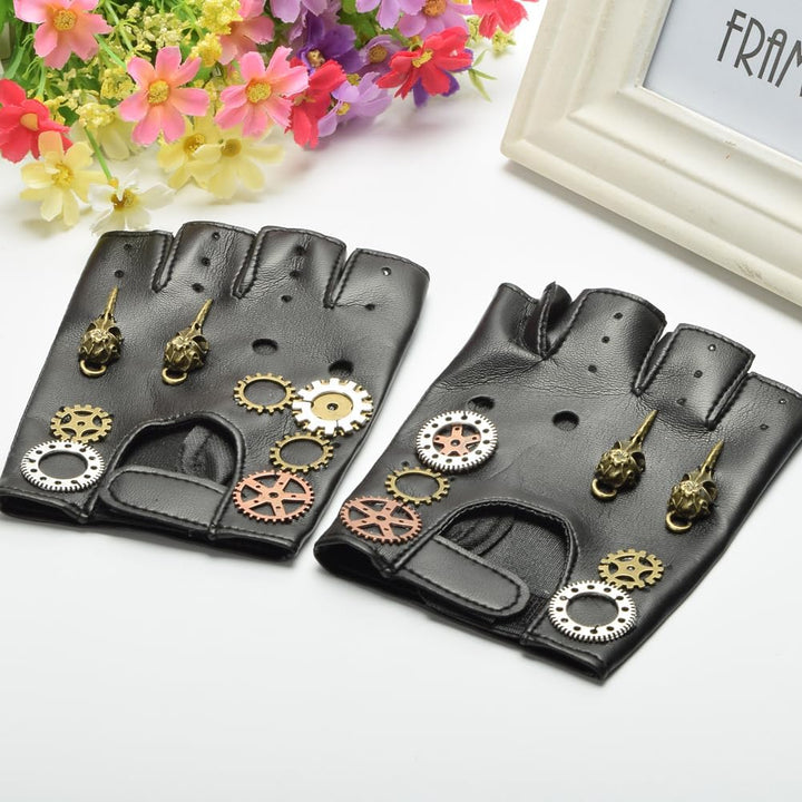 BLESSUME Steampunk Handschuhe Fingerlose Unisex Schwarz