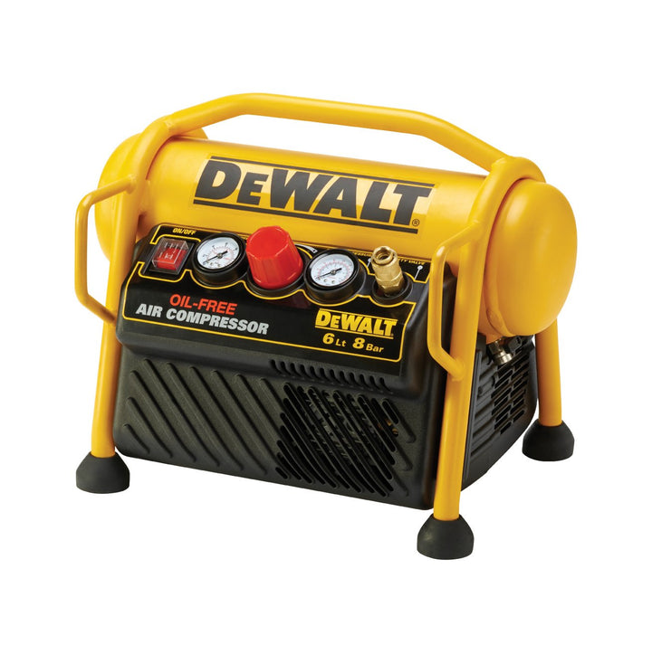 DeWalt mobiler Kompressor (1100 W, 6 L, 8 bar, kompakte Ausführung, ölfreier Motor, inkl. 5 m Luftsc