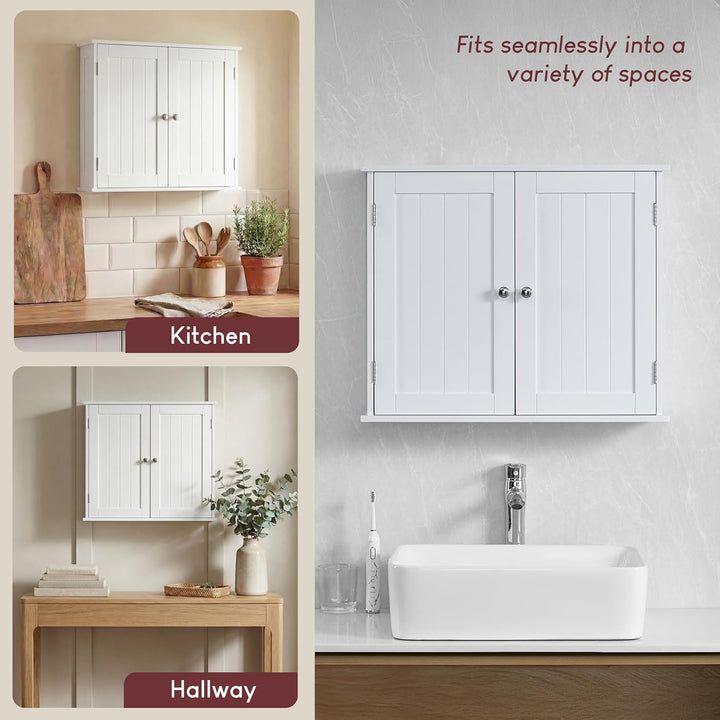 Bath Vida Badezimmerschrank, 2 Türen, Wandmontage, Holz, weiss 15 x 60 x 50 cm Wandmontierter Badezi