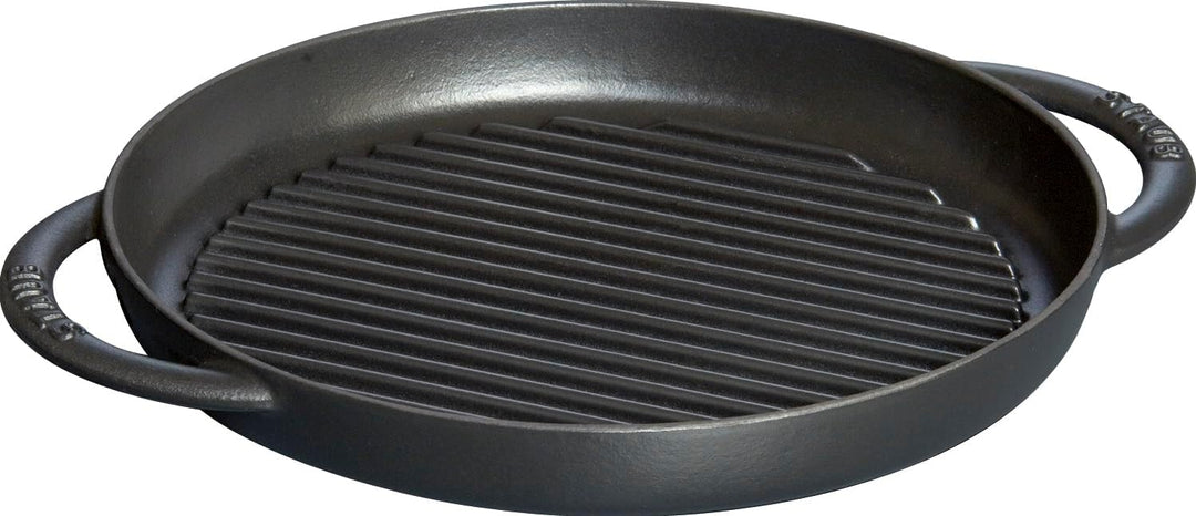 STAUB Gusseisen Grillpfanne mit zwei Griffen, Induktionsgeeignet, rund , 28 cm, schwarz