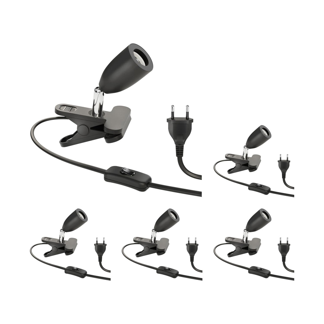 ledscom.de Klemmlampe LIK, Schalter, schwarz matt, 1x E27 max. 60W, 5 Stk. 5 Stück (1er Pack) Schwar