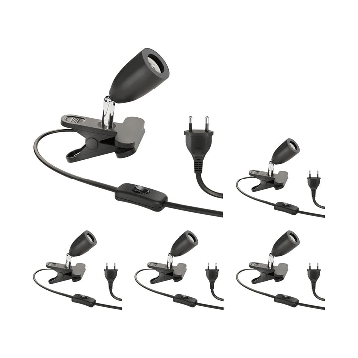 ledscom.de Klemmlampe LIK, Schalter, schwarz matt, 1x E27 max. 60W, 5 Stk. 5 Stück (1er Pack) Schwar
