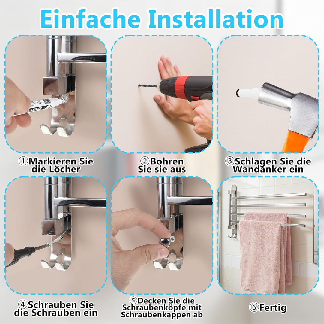 Handtuchhalter mit 4 Drehbaren Armen 180° Rotierend Handtuchstange für Einfachen Zugang Wandmontage
