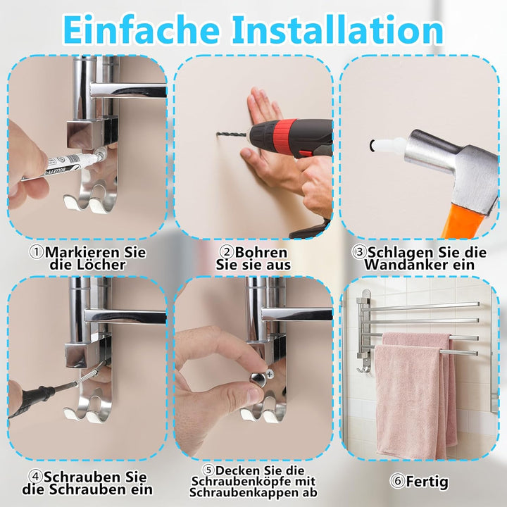 Handtuchhalter mit 4 Drehbaren Armen 180° Rotierend Handtuchstange für Einfachen Zugang Wandmontage
