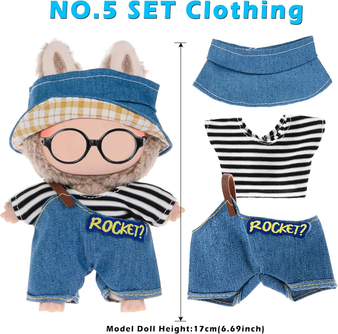 Insgesamt 6 Sets Puppenkleidung Outfits Zubehör für 17cm Puppen Inklusive: 5 Hut, 1 Haarpinne, 6 Top