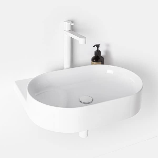 Waschbecken-Set mit Original-Einbauregal und Weiss Zubehör, Waschbecken zur Wandmontage mit Hahnloch