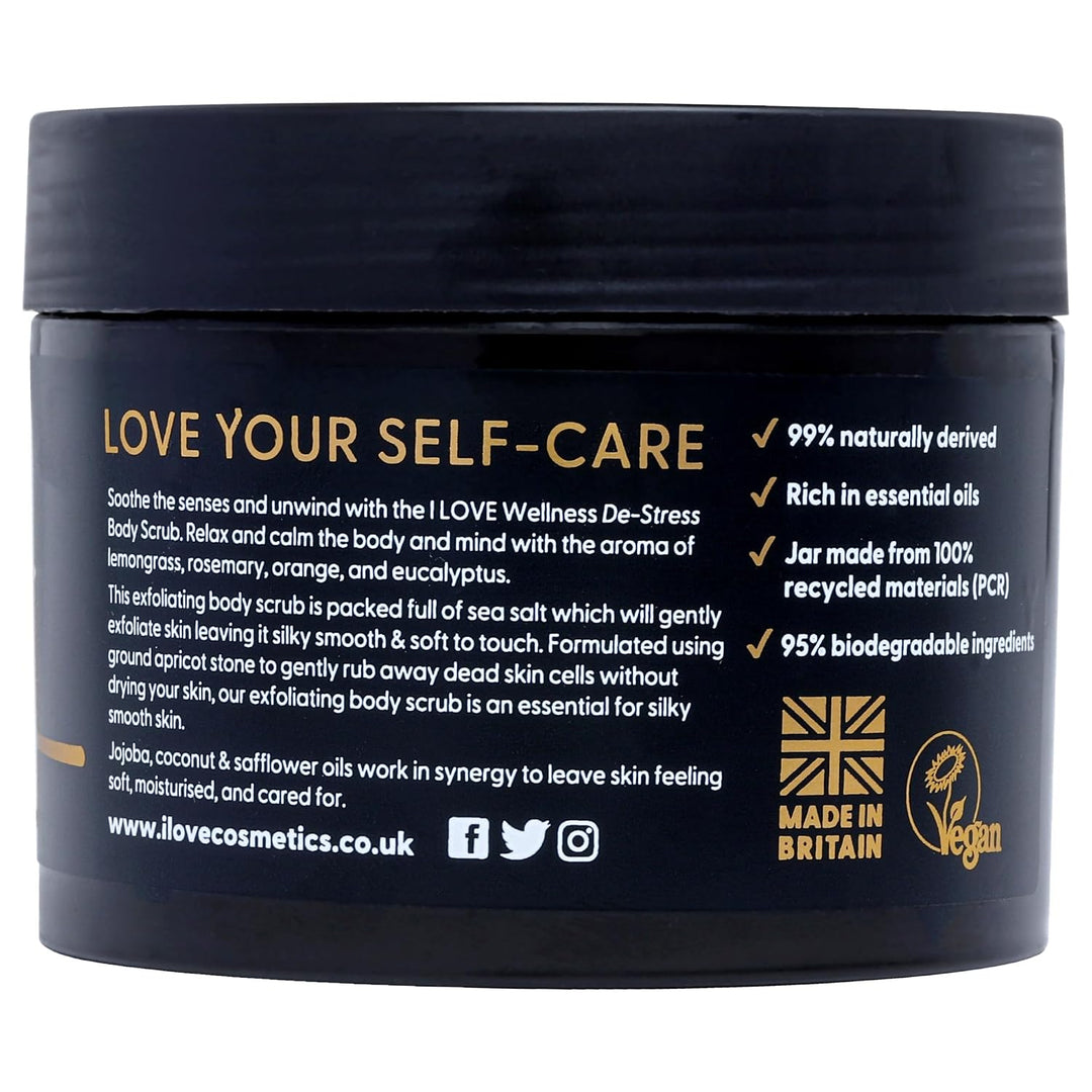 I Love Wellness DESTRESS Body Scrub, With Natural Essential Oils of Lemongrass, Rosemary & Eucalyptu