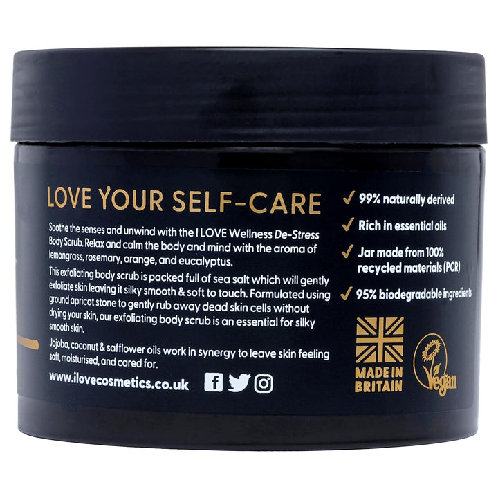 I Love Wellness DESTRESS Body Scrub, With Natural Essential Oils of Lemongrass, Rosemary & Eucalyptu