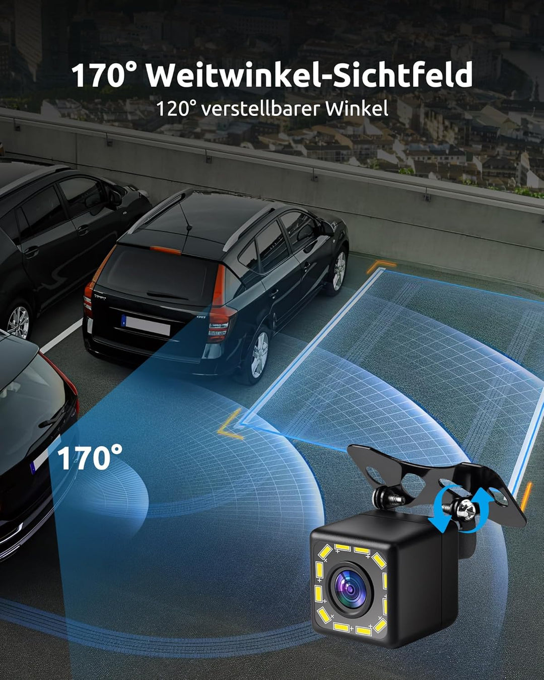 Essgoo LED Rückfahrkamera fürs Auto, IP68 wasserdicht 170° Weitwinkel Autoradio Backup Camera 720P R