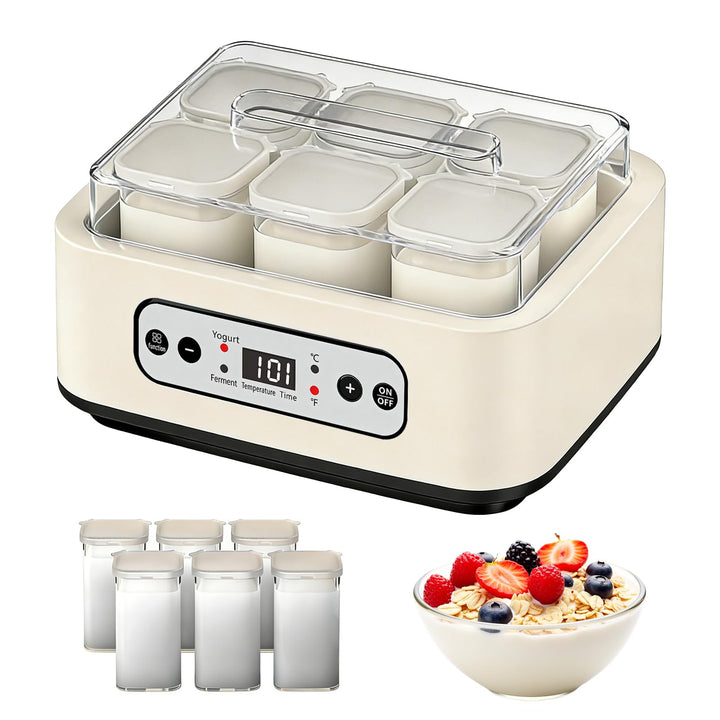 Joghurtbereiter, 1,6 L Joghurt Maschine mit 6 Stück 250 ML Gläsern Joghurtmaschine mit Zeiteinstellu