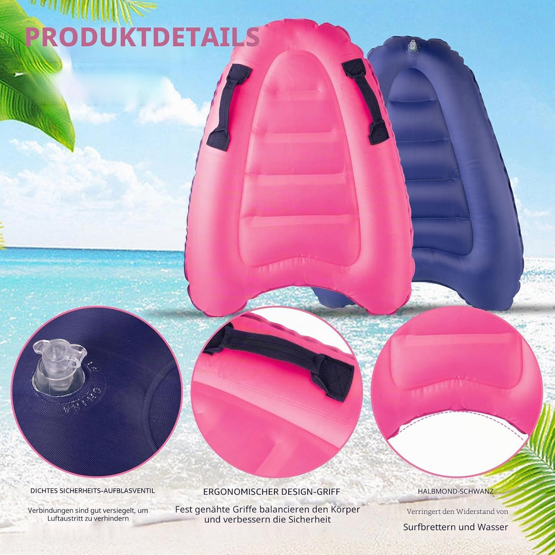 Aufblasbares Bodyboard, Tragbares Bodyboard Kinder mit Griffen,Faltbar Schwimmenboard 75 x 65 x 15 c