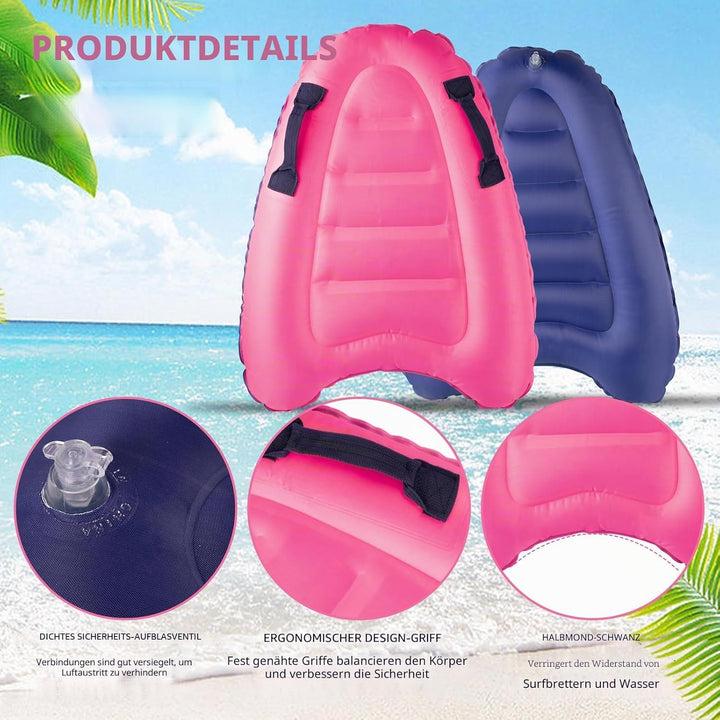 Aufblasbares Bodyboard, Tragbares Bodyboard Kinder mit Griffen,Faltbar Schwimmenboard 75 x 65 x 15 c