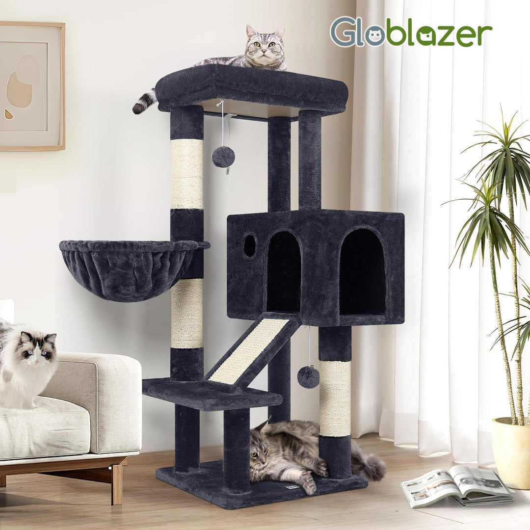 Globlazer Kratzbaum Grosse Stabil mit 8 cm Dicker Stamm Sisal Katzenhaus Gepolsterte Sitzstangen Kor