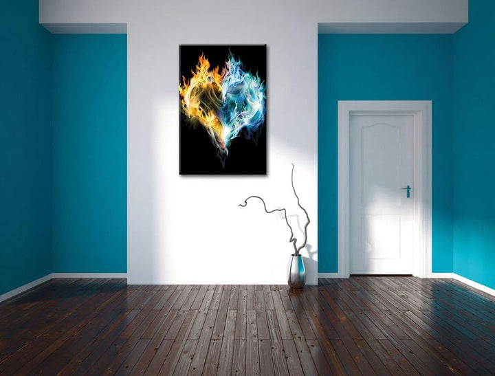 Pixxprint Dark Herz aus Feuer und Wasser als Leinwandbild/Grösse: 100x70 / Wandbild/Kunstdruck/ferti