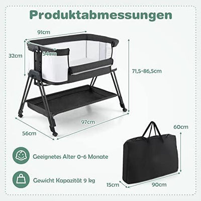 FANTASK 2 in 1 Babybett & Stubenwagen klappbar, tragbare Beistellbett mit 7 verstellbaren Höhen & Ma