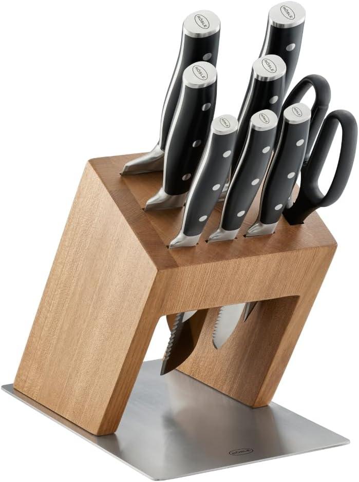 RÖSLE Messerblock KnifeX, Hochwertiger Design-Messerblock aus Edelstahl und Ulmenholz, sichtbare Kli
