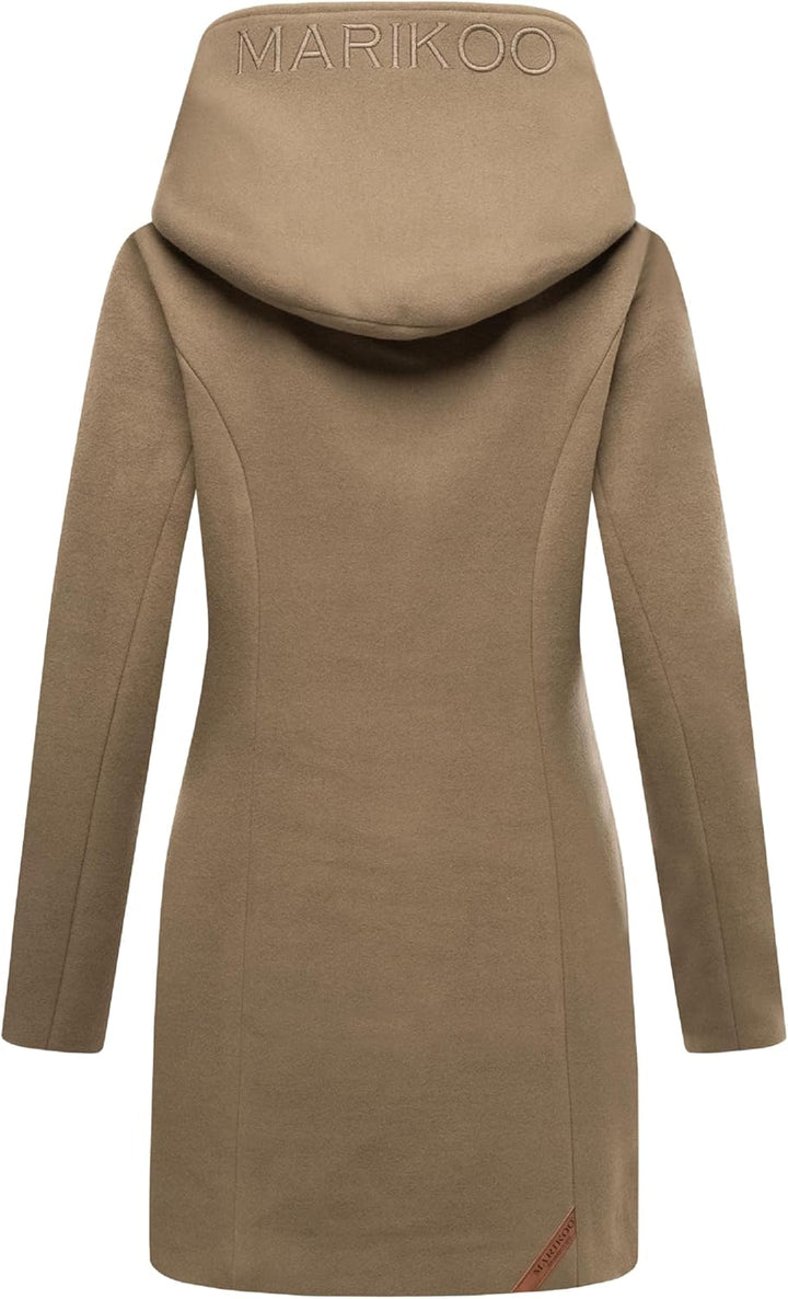 MARIKOO Damen Mantel in Wolloptik Warmer Trenchcoat mit Kapuze Maikoo XS-5XL L Stone Brown, L Stone