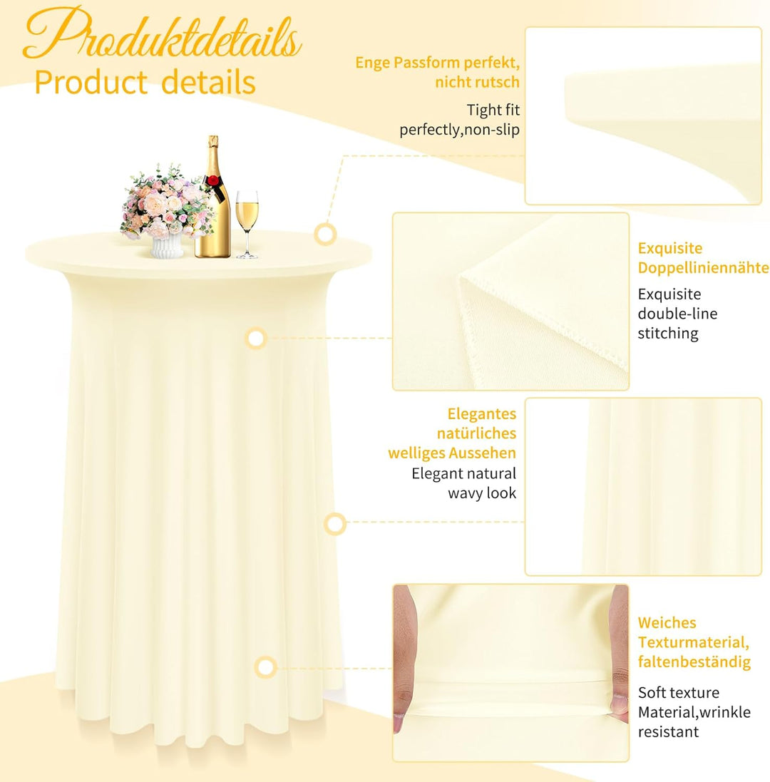 3 Packs Spandex Cocktail Tischdecke mit Röcken 80 x 110cm, beige Stretch Cocktail Tischtuch für hohe
