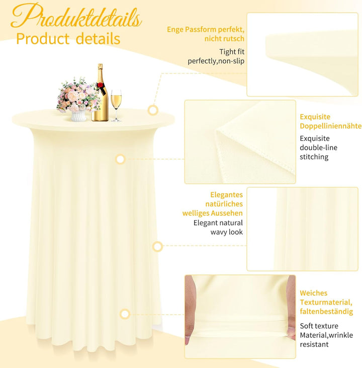 3 Packs Spandex Cocktail Tischdecke mit Röcken 80 x 110cm, beige Stretch Cocktail Tischtuch für hohe