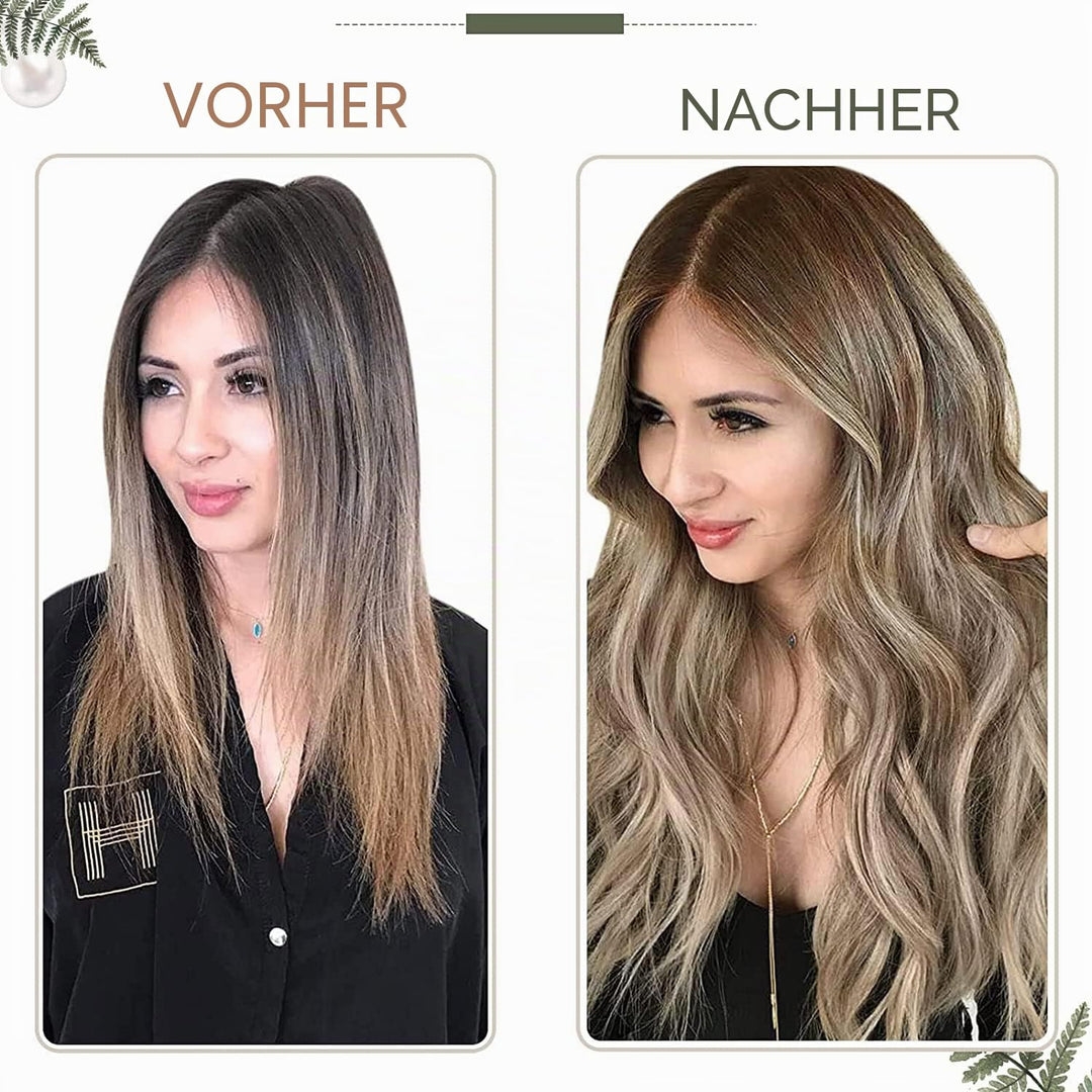 RUNATURE Weave Tressen Echthaar Extensions Balayage Dunkelbraun mit Aschbraun und Mittelblond Ombre