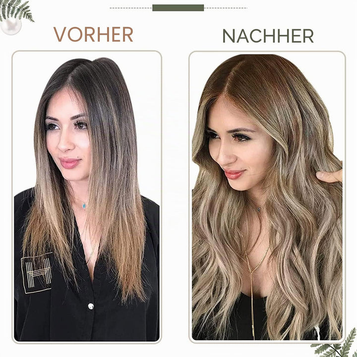 RUNATURE Weave Tressen Echthaar Extensions Balayage Dunkelbraun mit Aschbraun und Mittelblond Ombre