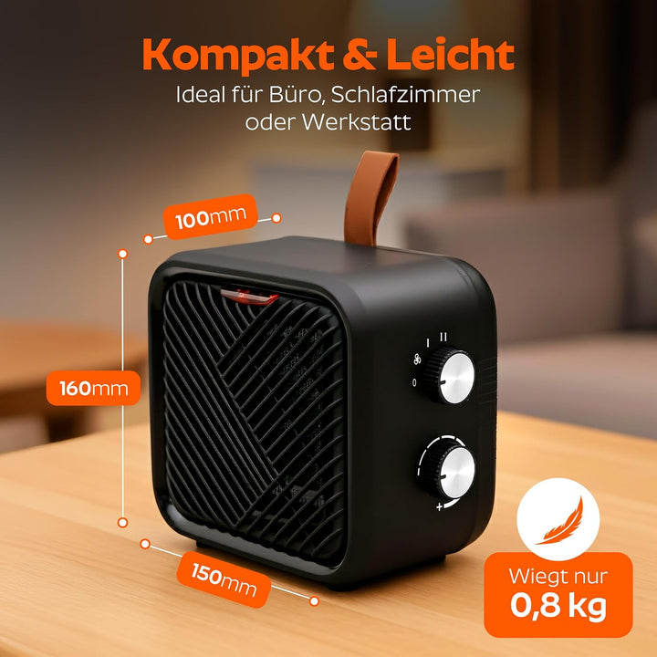 3 in 1 Keramik Elektro Heizlüfter – Elektroheizung klein & leiser Heizungslüfter mit Thermostat (100