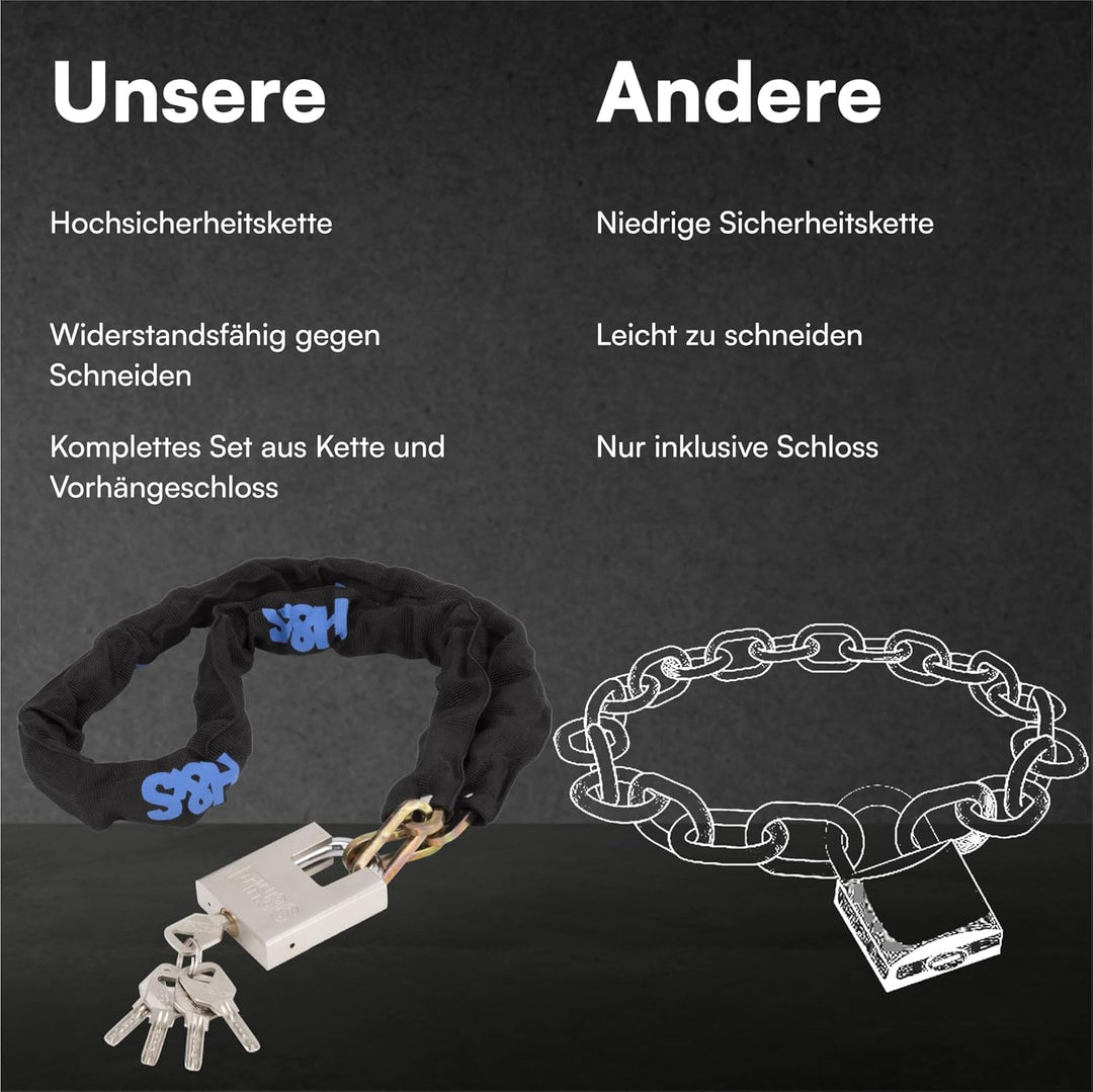 H&S Kettenschloss Motorradschloss - 6mm x 1,2m Kette - Schloss mit 5 Schlüsseln - Fahrradschlösser B