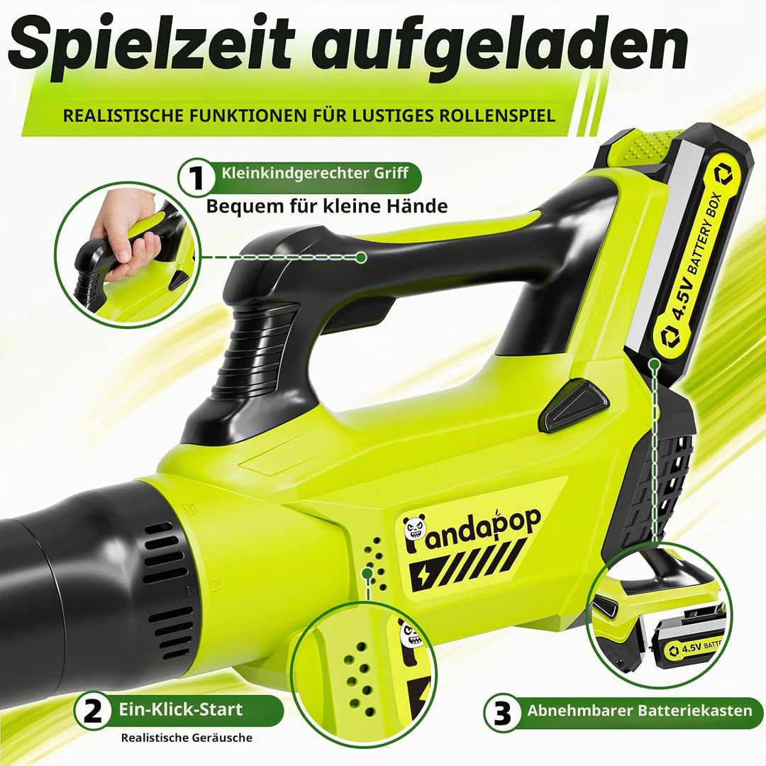 Pandapop Laubbläser Kinder mit Sound, Garten Werkzeug Kinder ab 3 Jahre Hellgrün, Hellgrün