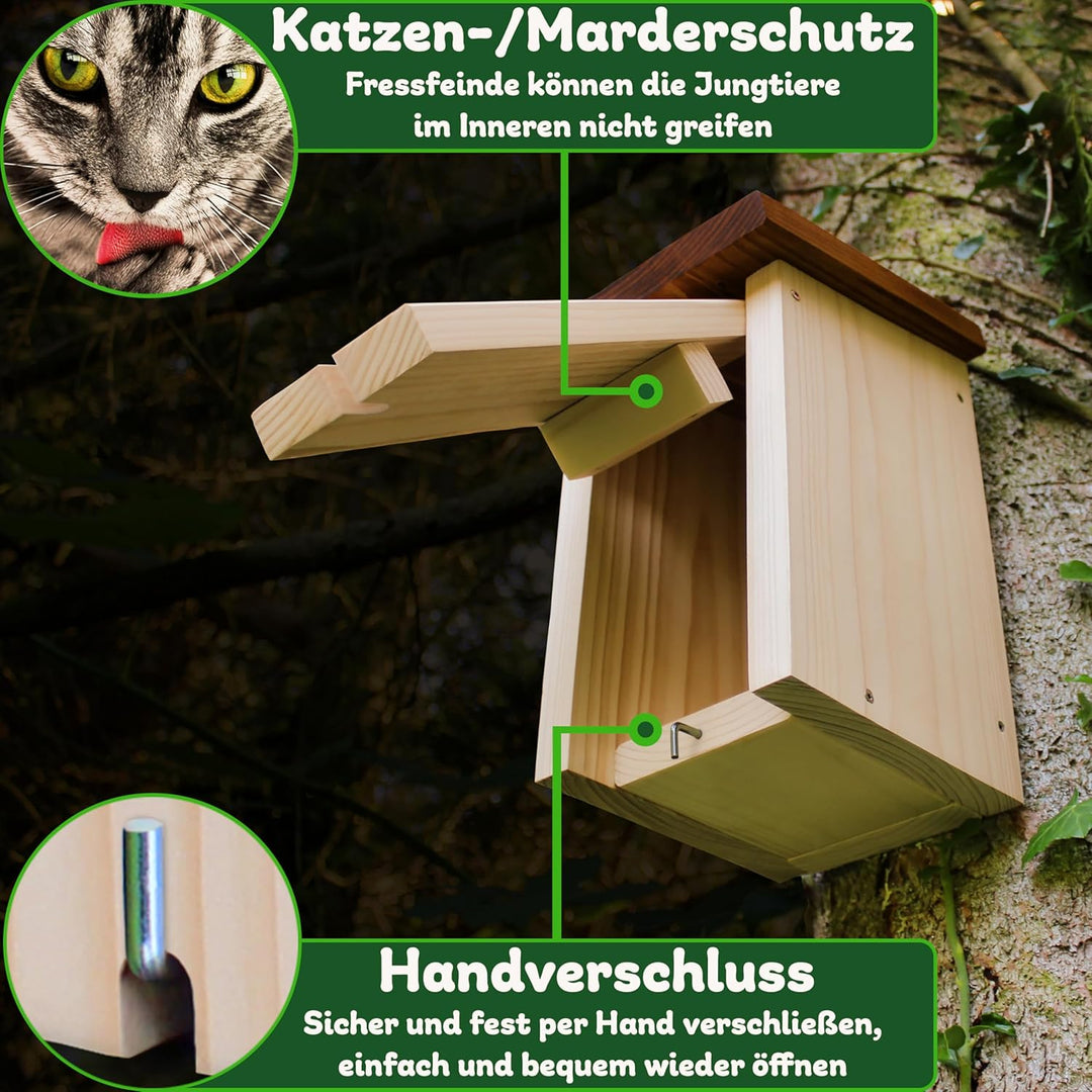 ERDENFREUND® Meisen Nistkasten 32mm Katzen-/Marderschutz innen Nistkasten für Vögel mit pickfestem S