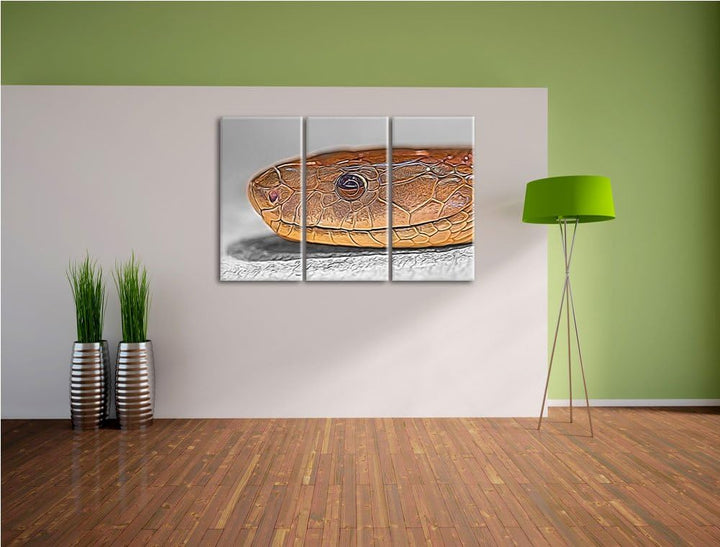 wachsame listige Natter schwarz/weiss Deluxe 3-Teiler Leinwandbild 120x80 Bild auf Leinwand, XXL rie