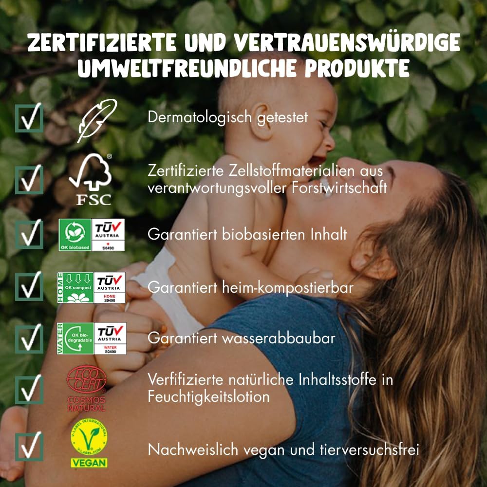 Eco by Naty Spülbare Baby Feuchttücher – 100% Wasser kompostierbare und pflanzliche Tücher, chemikal